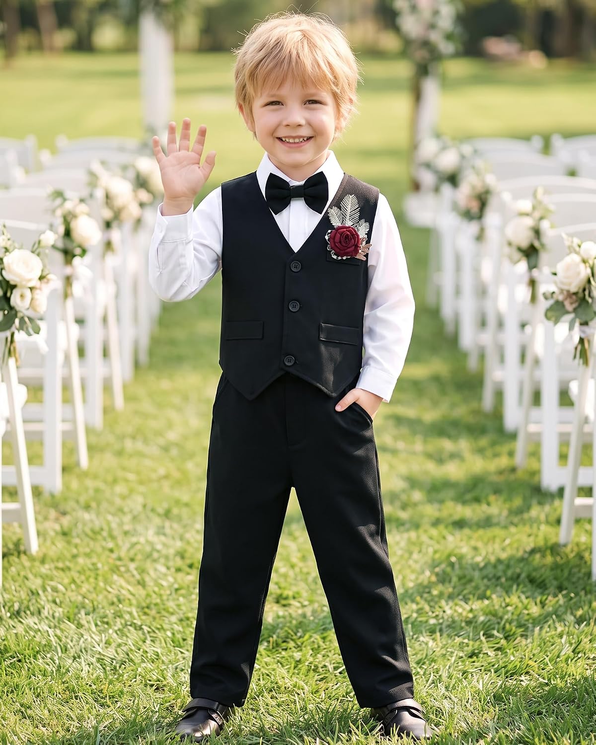 ZOEREA Toddler Boy Suit 5PCS Dress Clothes Formal Wedding Outfit Set 1-6Y