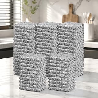 50pcs Stainless Steel Non Scratch Metal Wire Modern Kitchen Scrubbers Silver Washcloth Towel