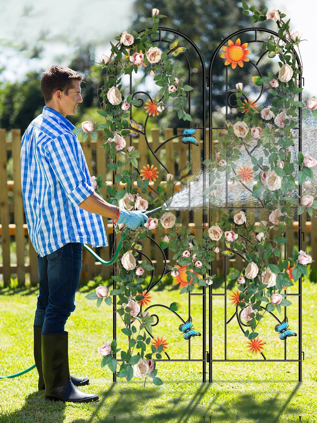 86.7 in. Butterfly Deco Metal Garden Trellis Garden Fencing Decorative Plant Trellis, Outdoor