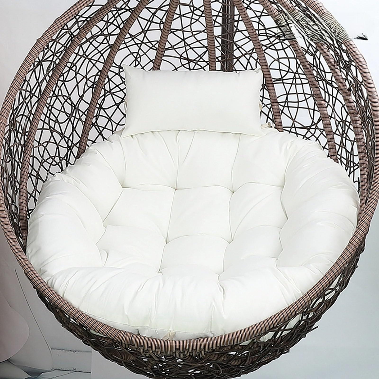 NMVAWIPT 35.4 Inch Thickened Outdoor Egg Chair Cushion PP Cotton Fill Classic Style Plush Solid Seat Pad(White)