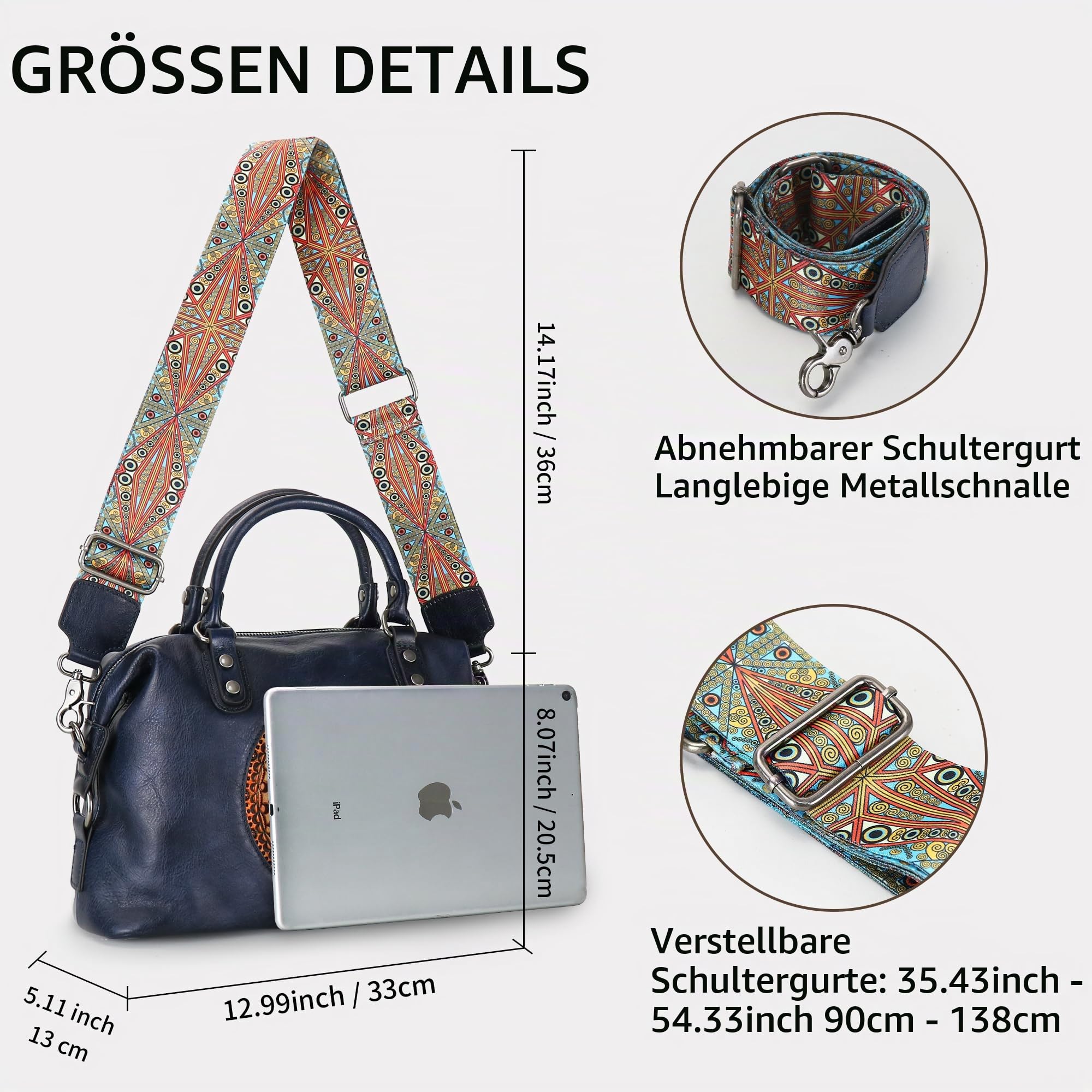 LETEULO Damen Handtasche Echtleder Vintage Umhängetasche Schultertasche Henkeltasche