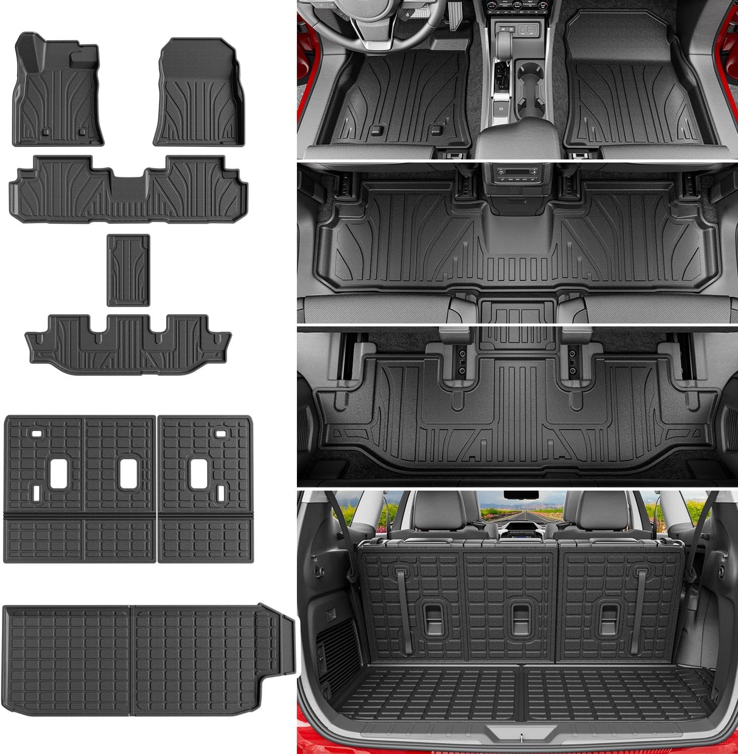 powoq 7&8 Seats Floor Mat Compatible with 2019-2026 Subaru Ascent Trunk Mat 3rd Backrest Mat Replacement for 2019-2026 Subaru Ascent Accessories(7&8 Seats Trunk Mat+3rd Row Backrest Mat+Floor Mat)