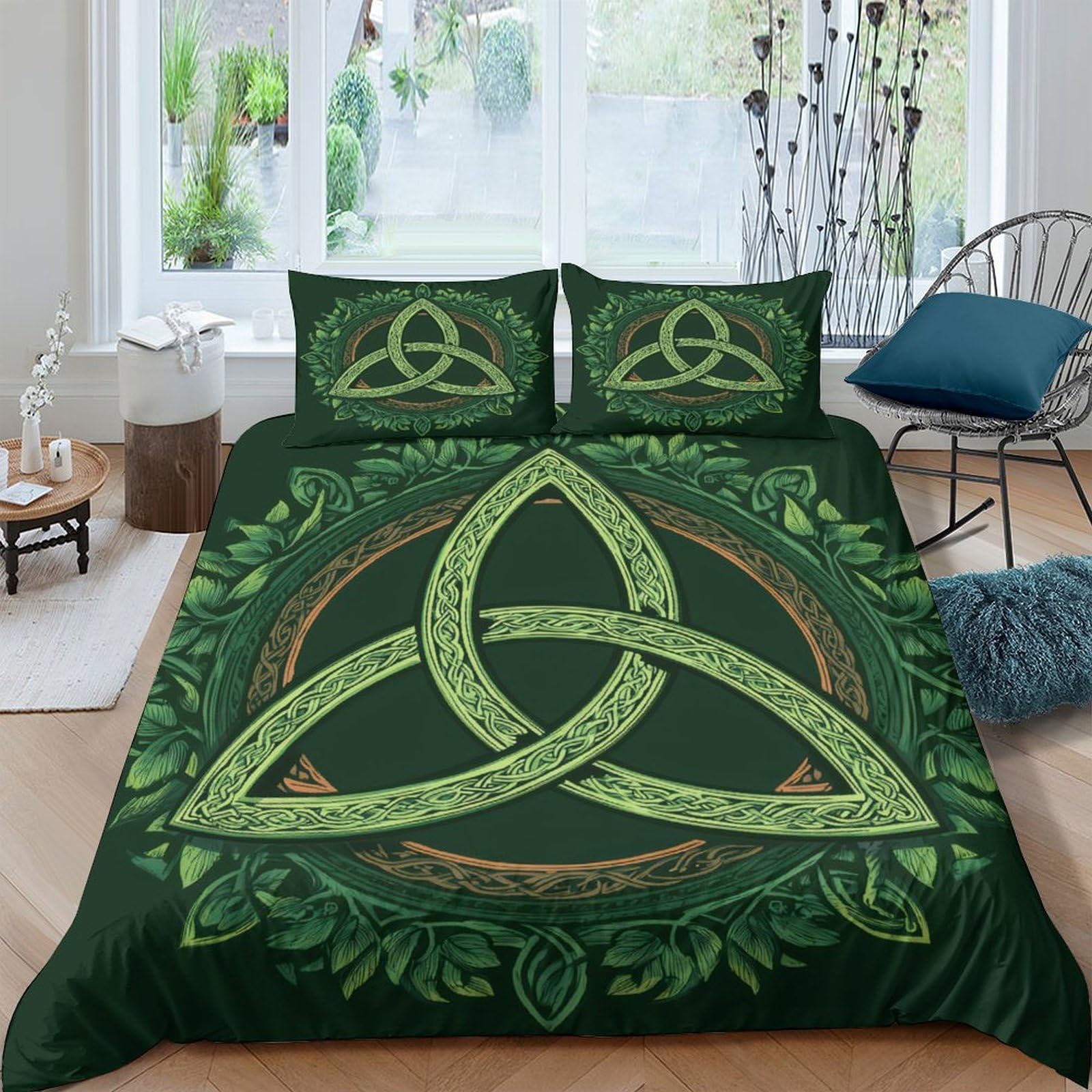 Ctjqhvkz Style-6 3D Printed Celtic Knot Fitted Sheet Microfiber Deep Green Triquetra Bed Cover For Bedroom Guest Room Easy Care Single（135X200cm）