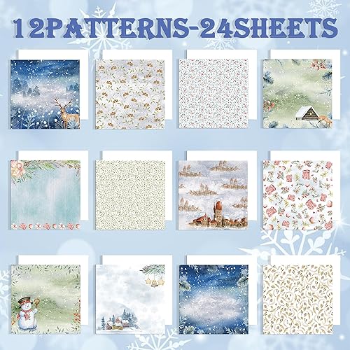 Miniatura 3 de Papel de álbum de recortes con patrón de Navidad, suministros de producción de tarjetas de 6 pulgadas, 24 hojas de tarjeta de felicitación de
