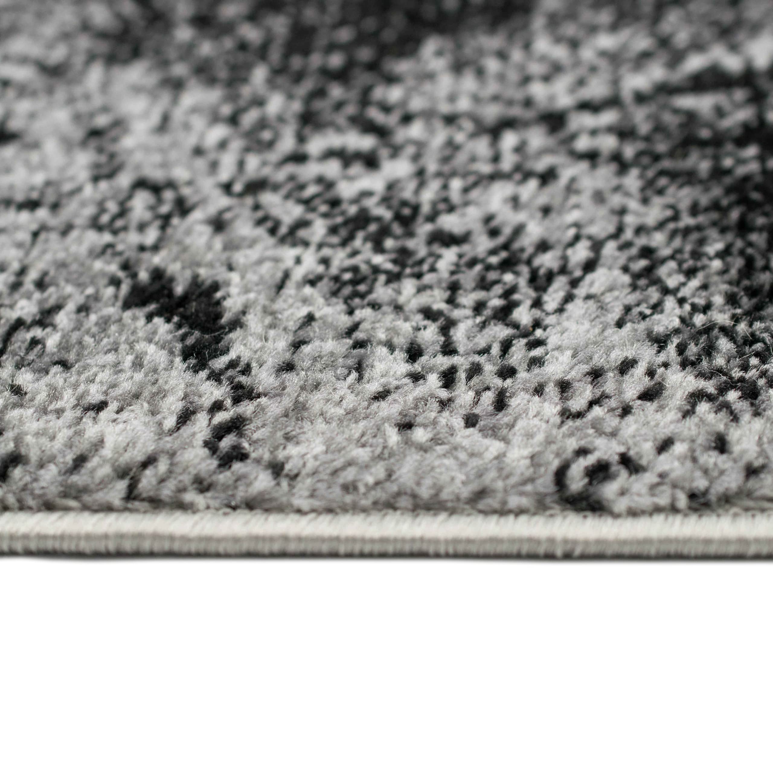 Moderner Wohnzimmer Teppich abstraktes Wellen Rauten Design marmoriert in schwarz grau - pflegeleicht Größe 80 x 300 cm