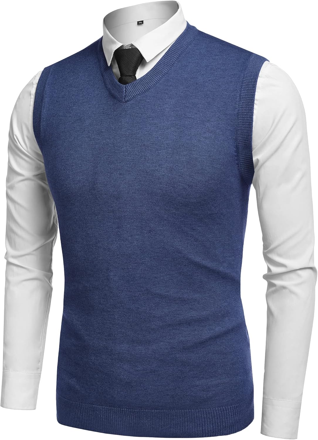 Amussiar Men's Casual Sweater Vest V-Neck Slim Fit Sleeveless Sweater Knitted Pullover Vest - Image 2