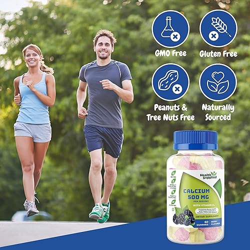 Miniatura 4 de Gomitas de calcio de 500 mg con vitamina D3 1000 UI paquete de 2  Suplemento dietético diario  fuerza ósea, crecimiento, dientes  para adultos,