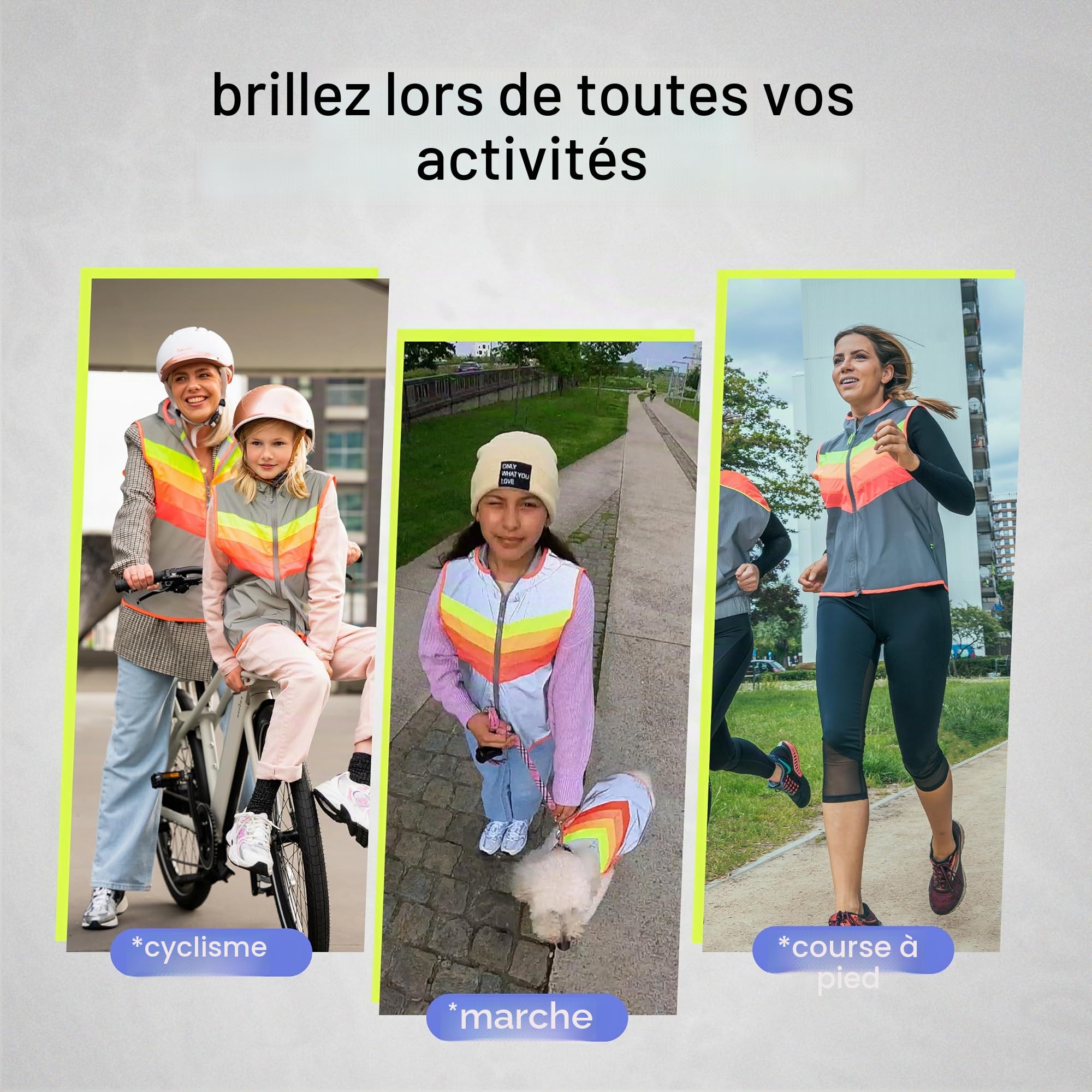 gofluo. Darkflow Gilet réfléchissant – Darkjacket – Fluo Neon – Gilet de sécurité – Gilet réfléchissant – visible dans l'obscurité pour les randonneurs, le jogging, le vélo, la moto – Gris