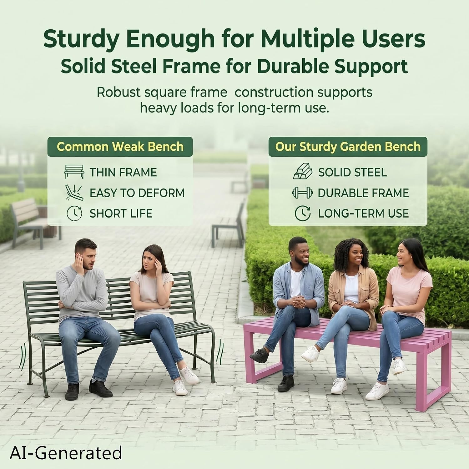 Outdoor Metal Garden Bench, Patio Seat Heavy-Duty Backless Park Chair for Backyard, Terrace, and Public Spaces, Easy to Assemble and Floor-Mountable