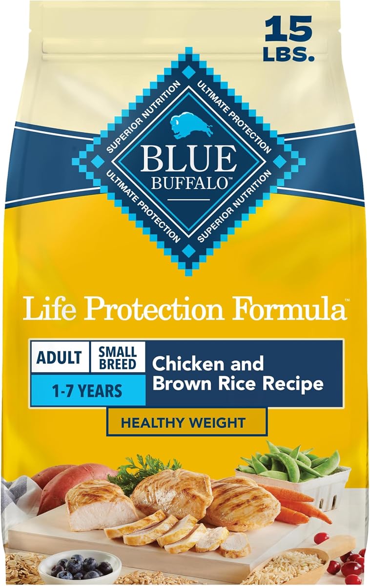 Blue Buffalo Life Protection Formula Alimento para perros pequeños de peso saludable, 15 lb | Ingrediente n.º 1 de pollo real, promueve músculos magros y control de peso en perros de razas pequeñas, trozos LifeSource ricos en antioxidantes