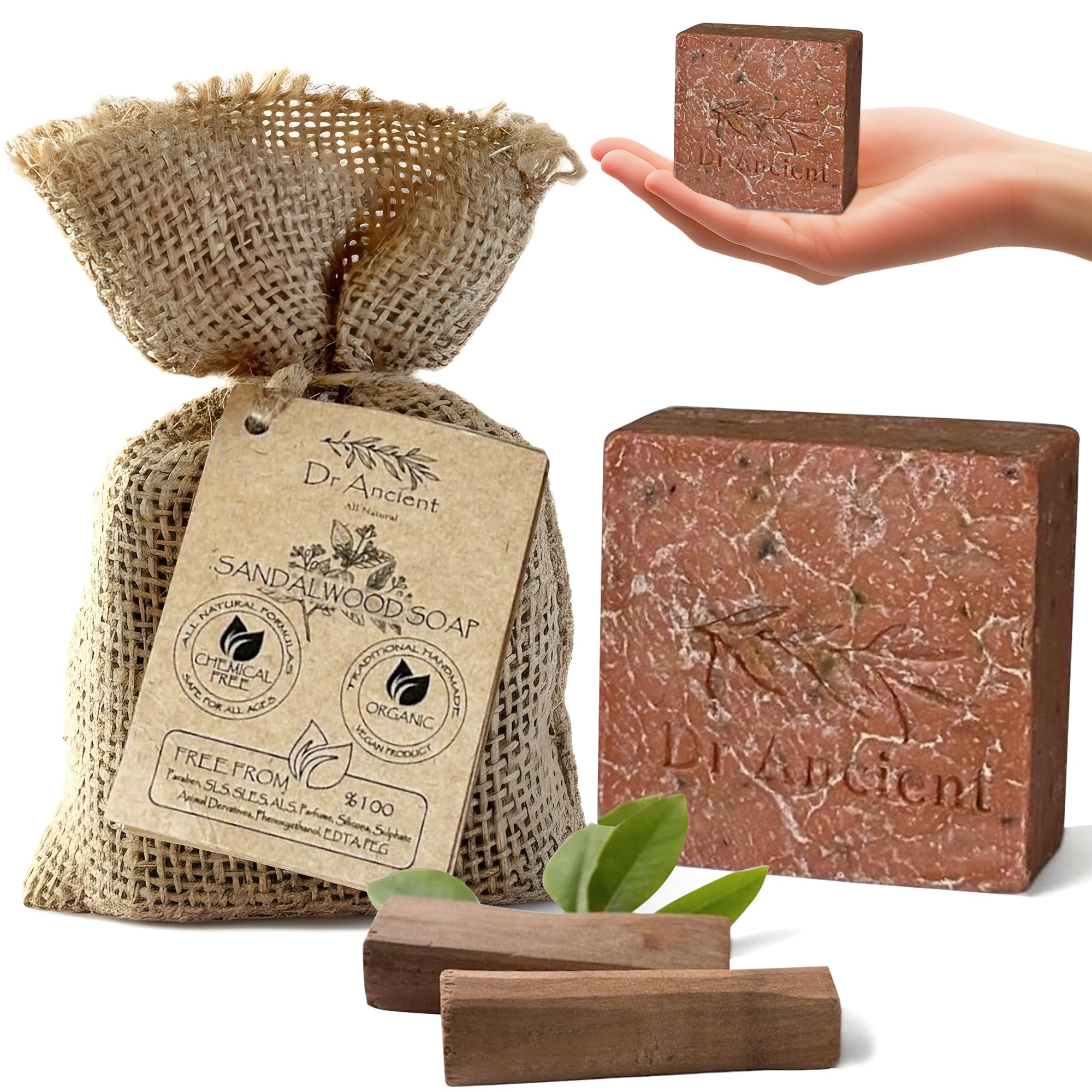 Dr.Ancient Mydło w Styku z Sandałowym Drewnem Kostka Organiczna Naturalna Weganka Tradycyjna Ręcznie Wykonana Antyczna - Przeciwzapalne, Przeciwstarzeniowe, Wyrównujące Cerę - Absolutnie Bez