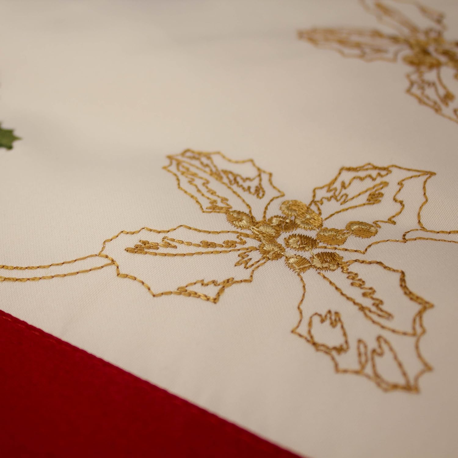 Holiday Holly Berries Embroidered 14 x 72 in. Table Runner with Red Trim Border
