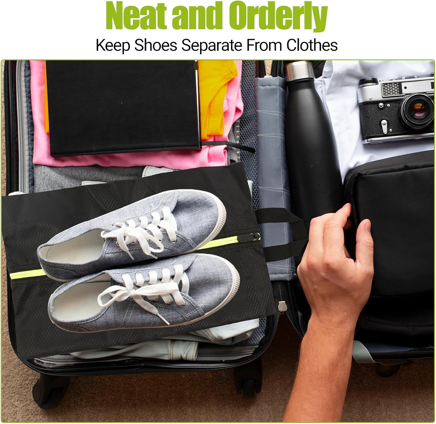 2 PCS Smell Proof Shoe Bags for Travel, Cleat Bags for Sports Smell Proof with Zipper and Handle, Large Capacity Odor-Resistant Soccer Cleats Bag, Shoe Bag for Travel Women, Basketball, Soccer(Black) - Image 5