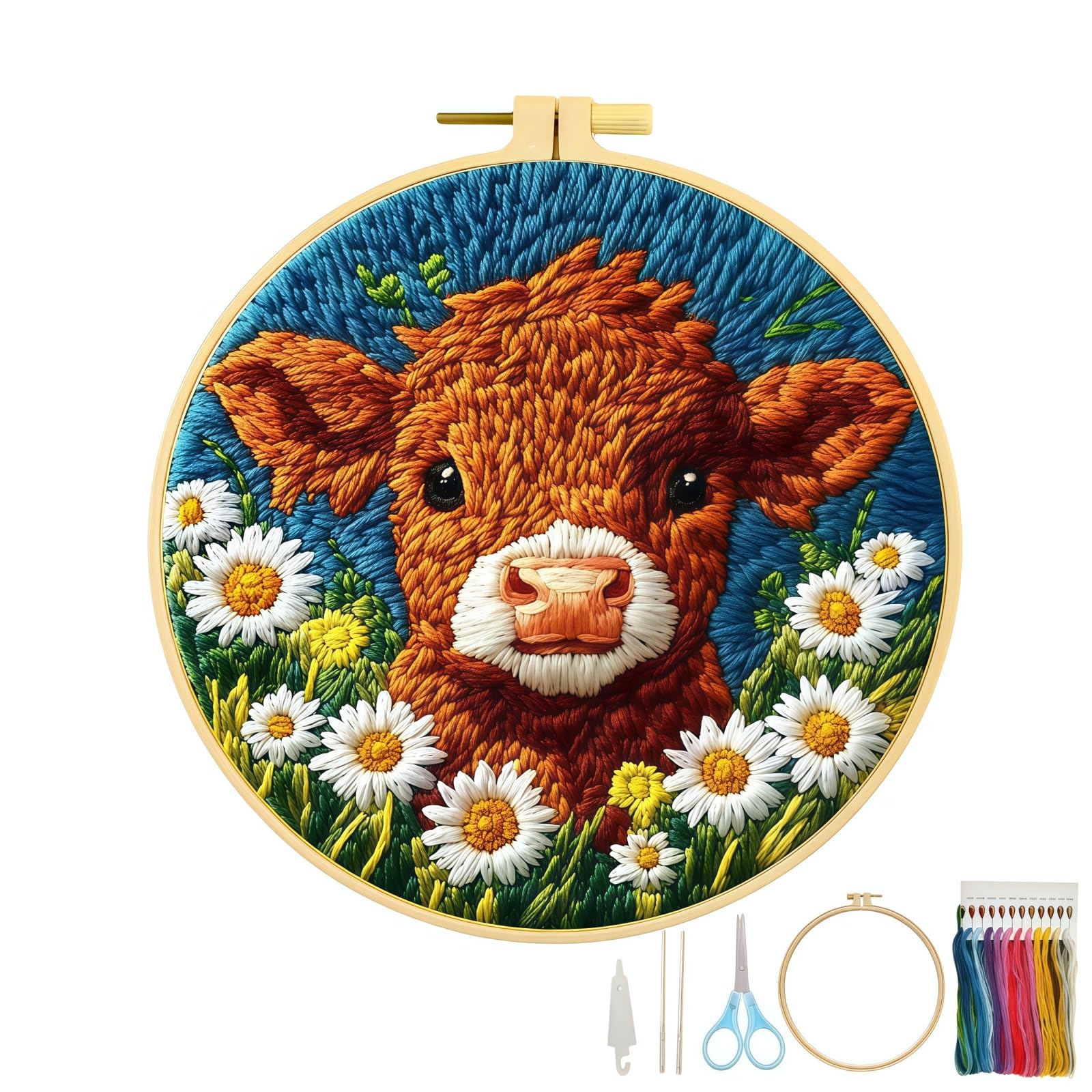 Highland Cow Theme DIY Embroidery Punch Needle Kit, Versatile Punch Needle Embroidery Set, Embroidery Book & Sewing Supplies, Complete Knitting Kit for Quilting Accessories and Festival Decoration