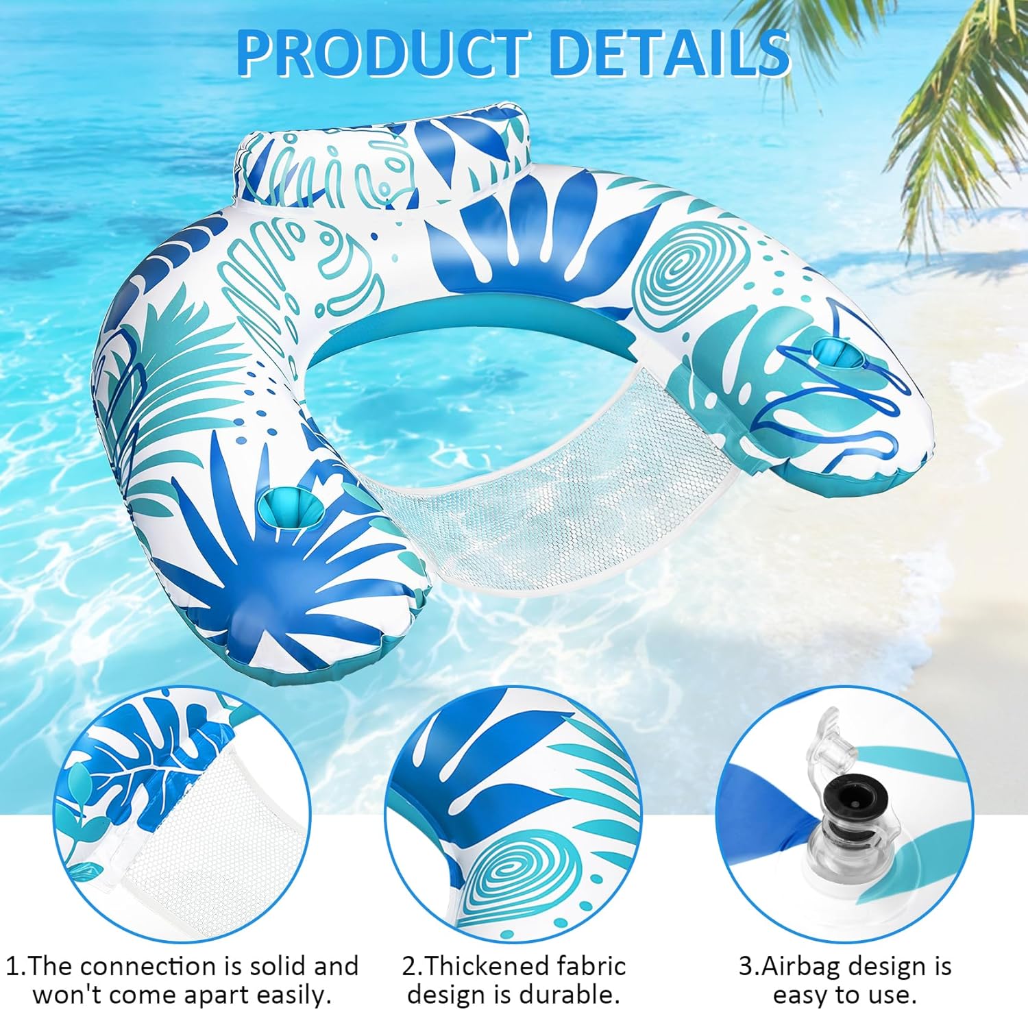 Korlon Tec Pool Floats Adult, Inflatable Pool Float Chair with Cup Holders, Floating Pool Chairs Lounge Floaties for Adults Swimming Party Lake River Beach Summer Water Fun