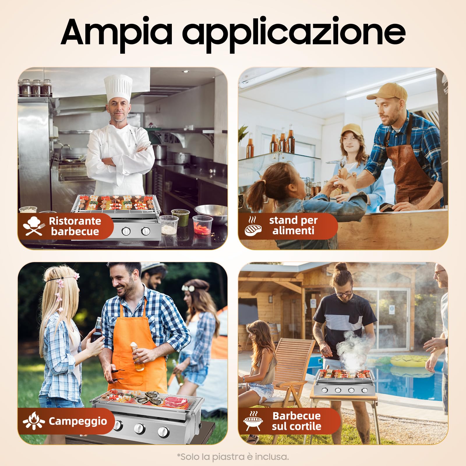 Barbecue gazowy grill a gas in acciaio inox 4 bruciatori BBQ da tavolo LPG argento