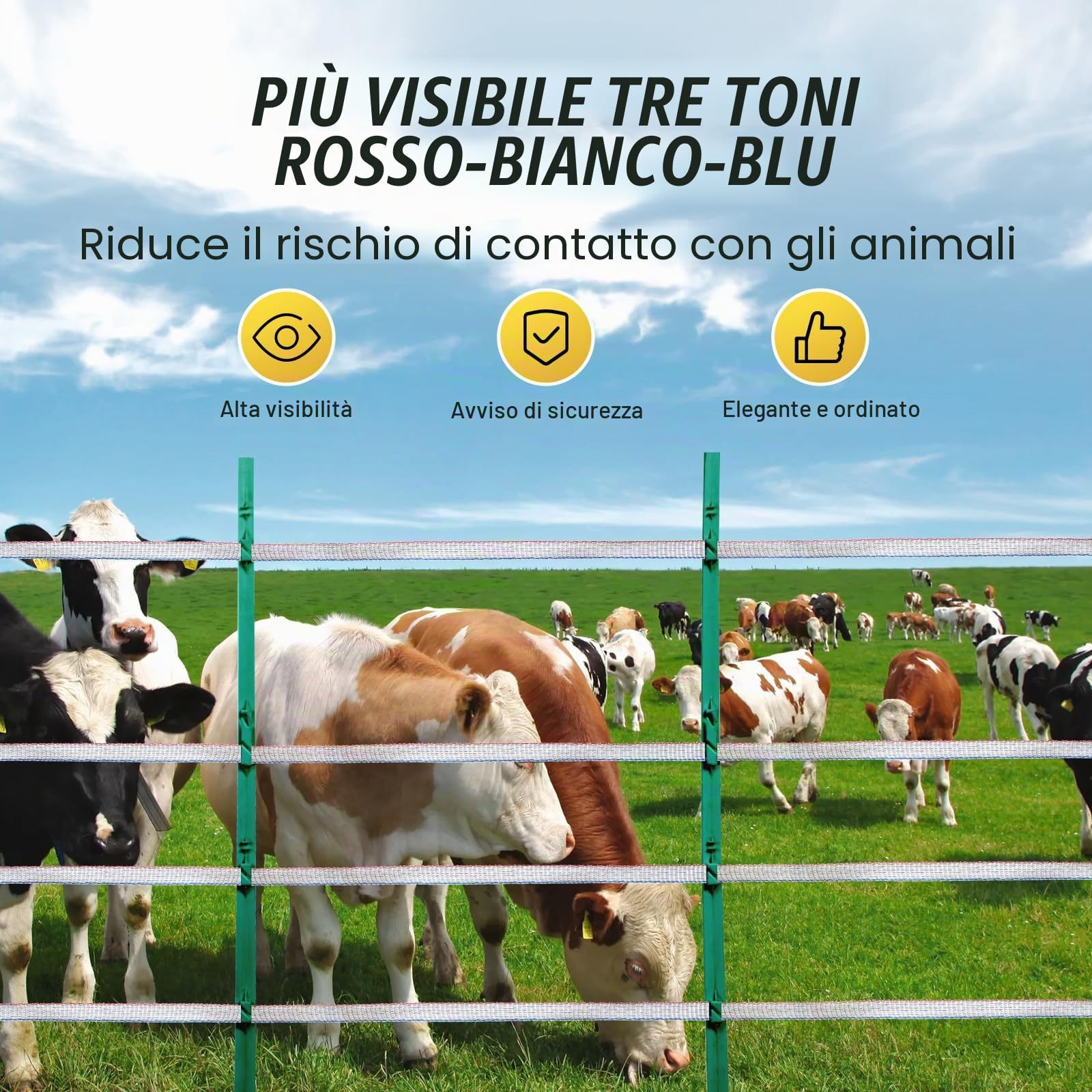 VEVOR Nastro per Recinzione Elettrica, 500 m Filo Polietilene Portatile 19 mm Larghezza 6 Fili in Acciaio Inox con Conduttività e Resistenza alla Ruggine, Linea Corda Recinzione per Cavalli, Bestiame