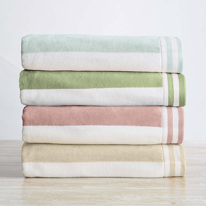 Great Bay Home 100% Cotton Velour 4 Pack Oversized Beach Towels - Cabana Stripe Pool Towels - Quick Dry, Large Swim Towels (4 Pack 35" x 70", Multi Color)