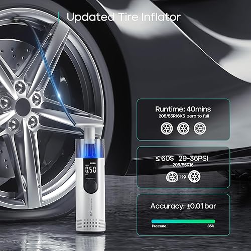 Miniatura 2 de Inflador de neumáticos, compresor de aire portátil, bomba de neumáticos inalámbrica con manómetro de presión, bomba de aire eléctrica con luz LED,