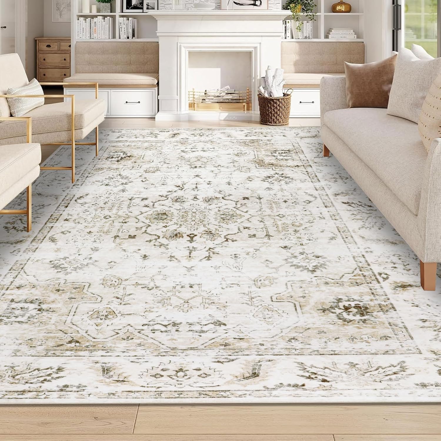 Sponsored Ad – Beige Rugs Living Room 160x230cm Distressed Washable Rugs for Bedroom Boho Thin Floor Carpets for Living Room Dining Room Nursary Office