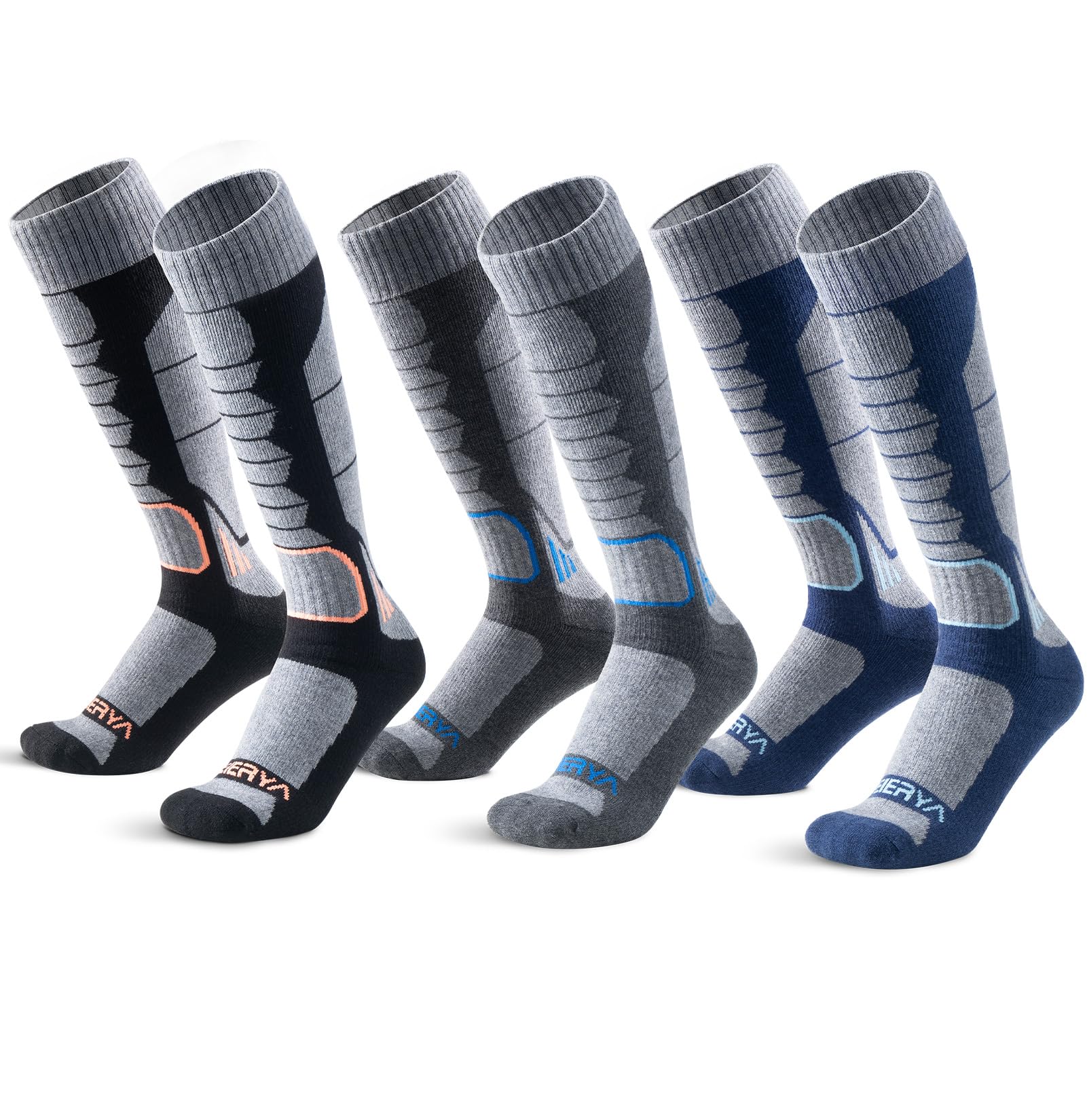 Merino Wool Ski Socks for Men, Women & Youth - Over-the-Calf Full Cushion Thermal Snowboard Socks, Winter Performance