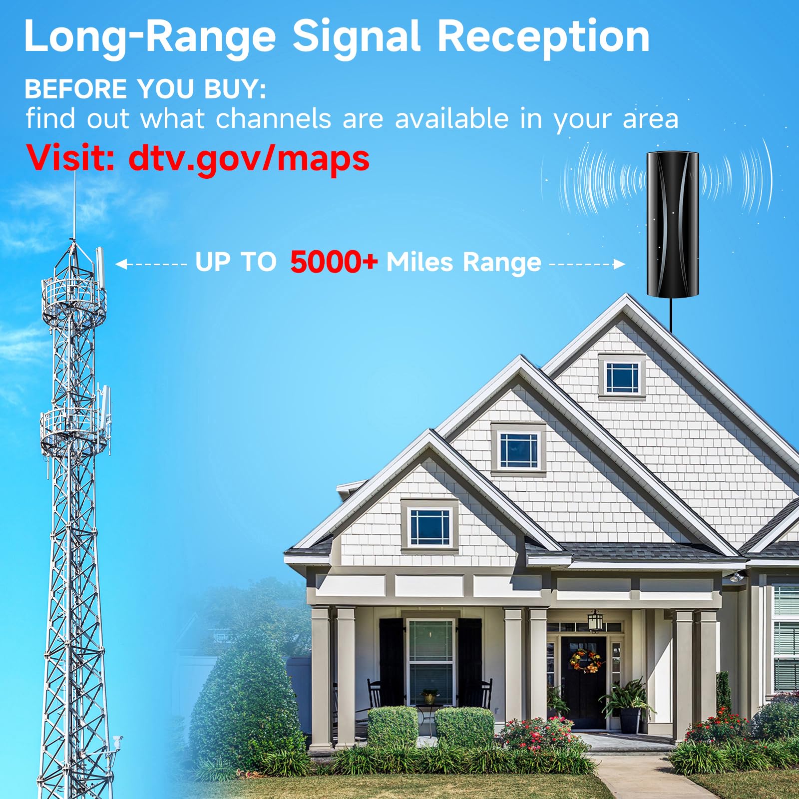 Antena de TV interior de más de 5000 millas, antena digital más fuerte 2026 para Smart TV y televisores antiguos, antena HD de recepción de 360° para canales locales con amplificador de señal