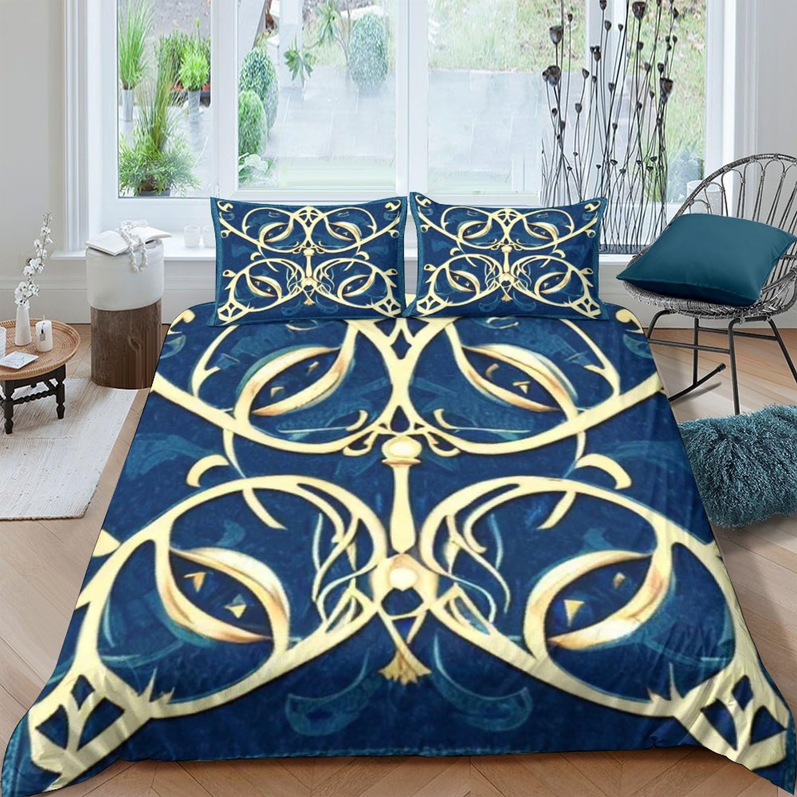 Couette Literie Set King 220x240 Line Line avec Taie d'oreiller Imprimé Géométrique 3D
