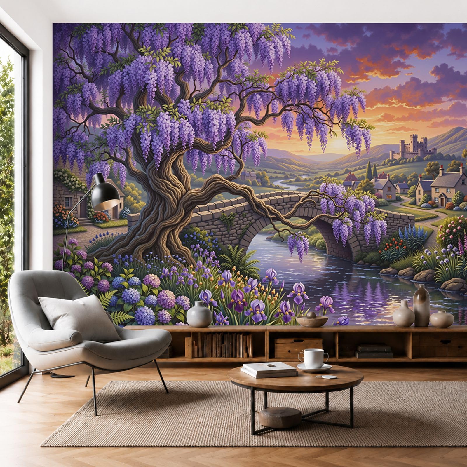 Papier peint panoramique glycines centenaires poster géant mural 3D salon 300x210cm