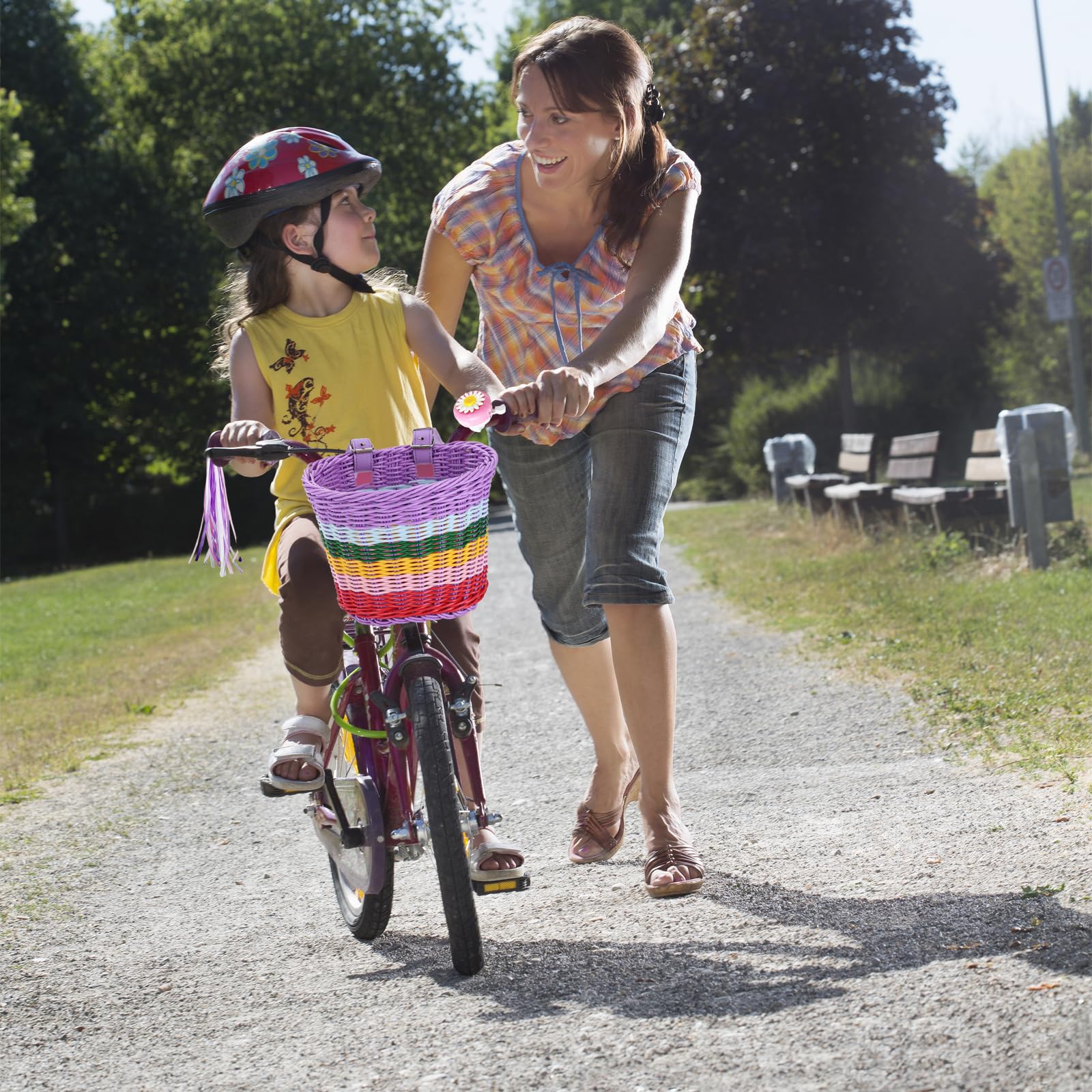 Cestino da bicicletta per bambini, cestino per bicicletta per bambini, cestini per bici rimovibili intrecciati con nappa per bicicletta e campanello, accessori per bici