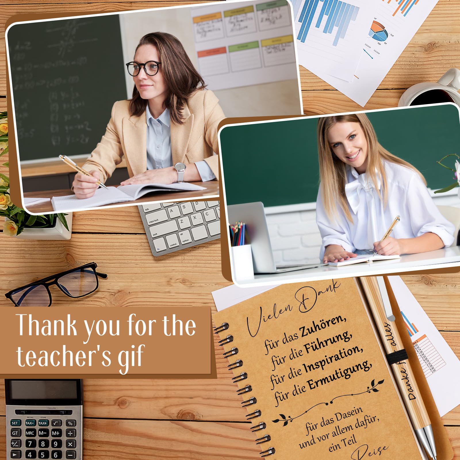 Sinmoe 6 Piezas Regalos De Agradecimiento De Maestra Regalo De Profesora Infantil Cuaderno De Bobina Bolígrafo Llavero Marcador De Metal Tarjeta Sobre Gracias Profe Para Fin De Curso Guarderia Navidad