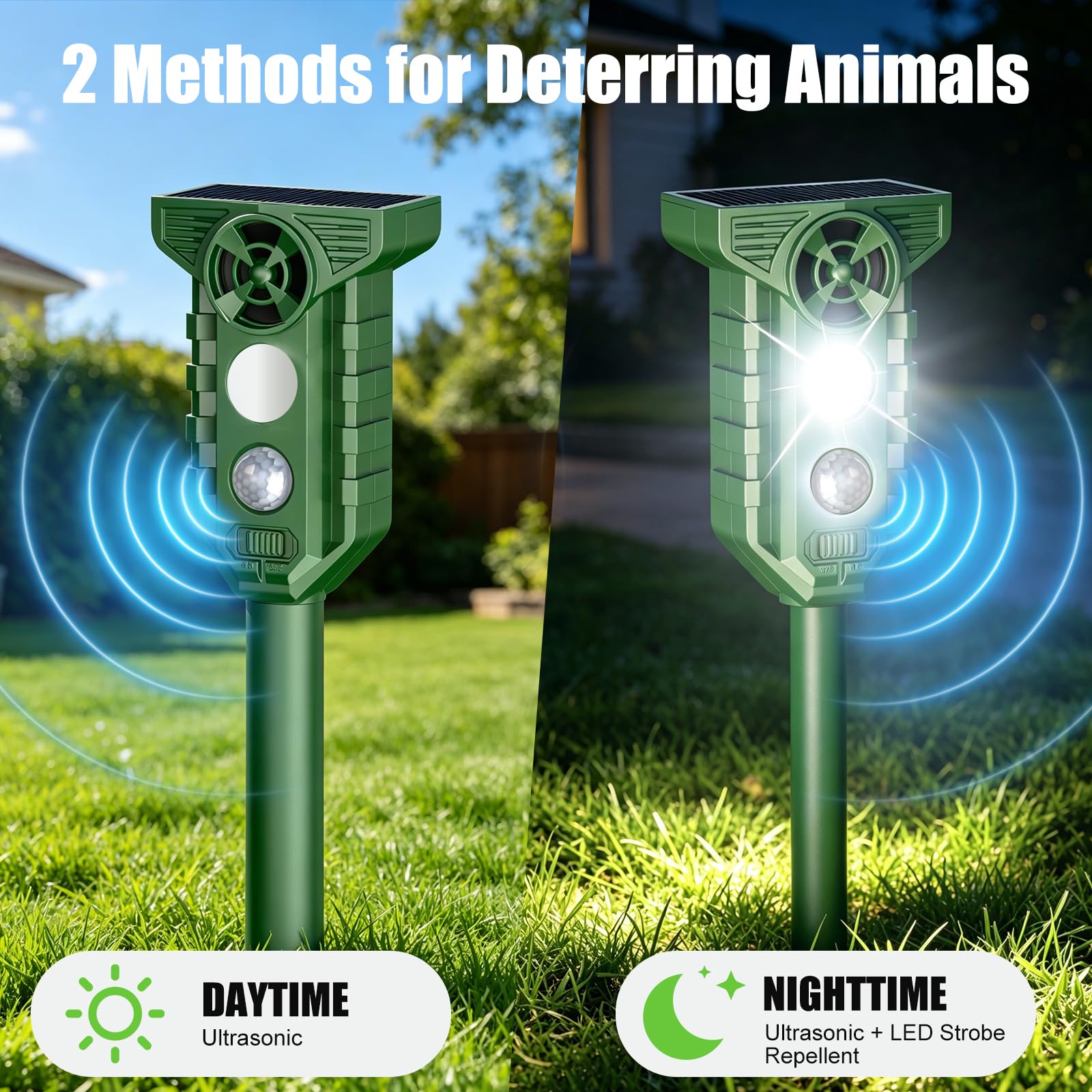 Repellente per Gatti, Ultrasuoni Solare Repeller con blitzlicht | IP65 Impermeabile, Bewegungssensorund Dissuasori per Piccioni, Gatti, Uccelli, Cani, Topi, Volpi, Spaventapore da giardino