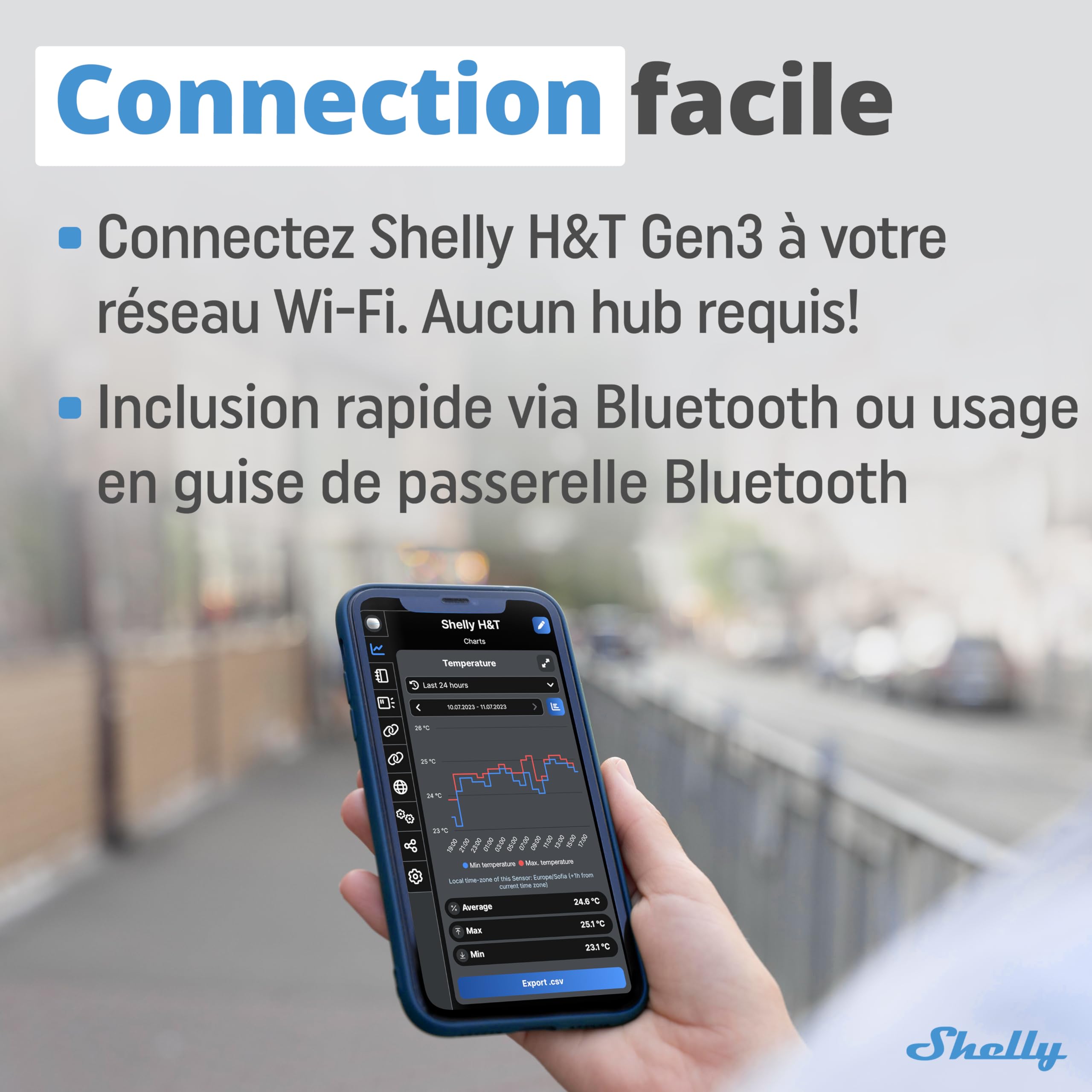 Shelly H&T Gen3 Schwarz | WLAN Smart Temperatur- und Feuchtigkeitssensor | Fernsteuerung | Smarte Szenen | Benachrichtigungen | Datenspeicherung | Kein Hub Erforderlich | Alexa & Google Home