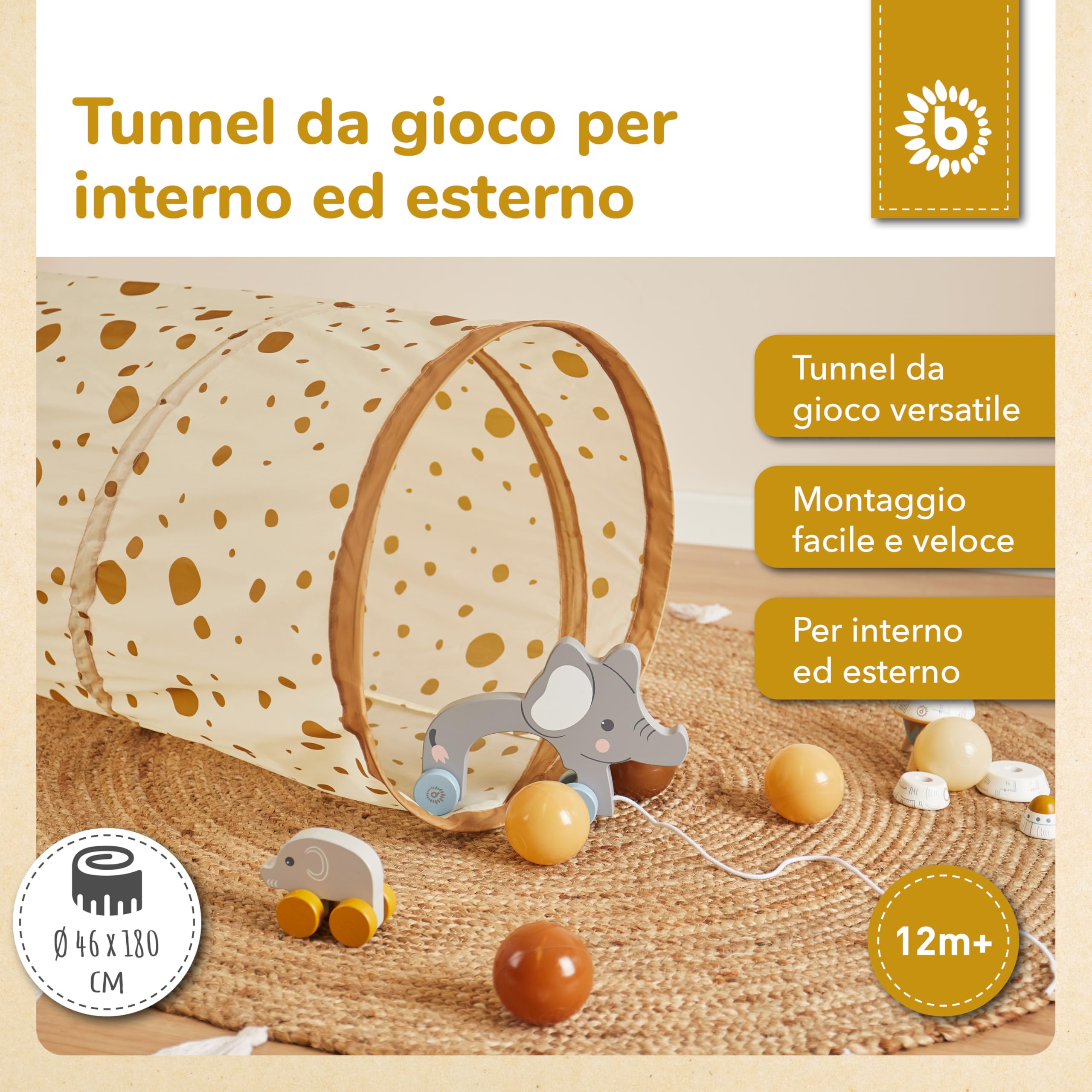 Bieco XXL Tunnel Dots Giochi da Giardino | 180 x 46 cm | Bruco Tunnel da 1 Anno