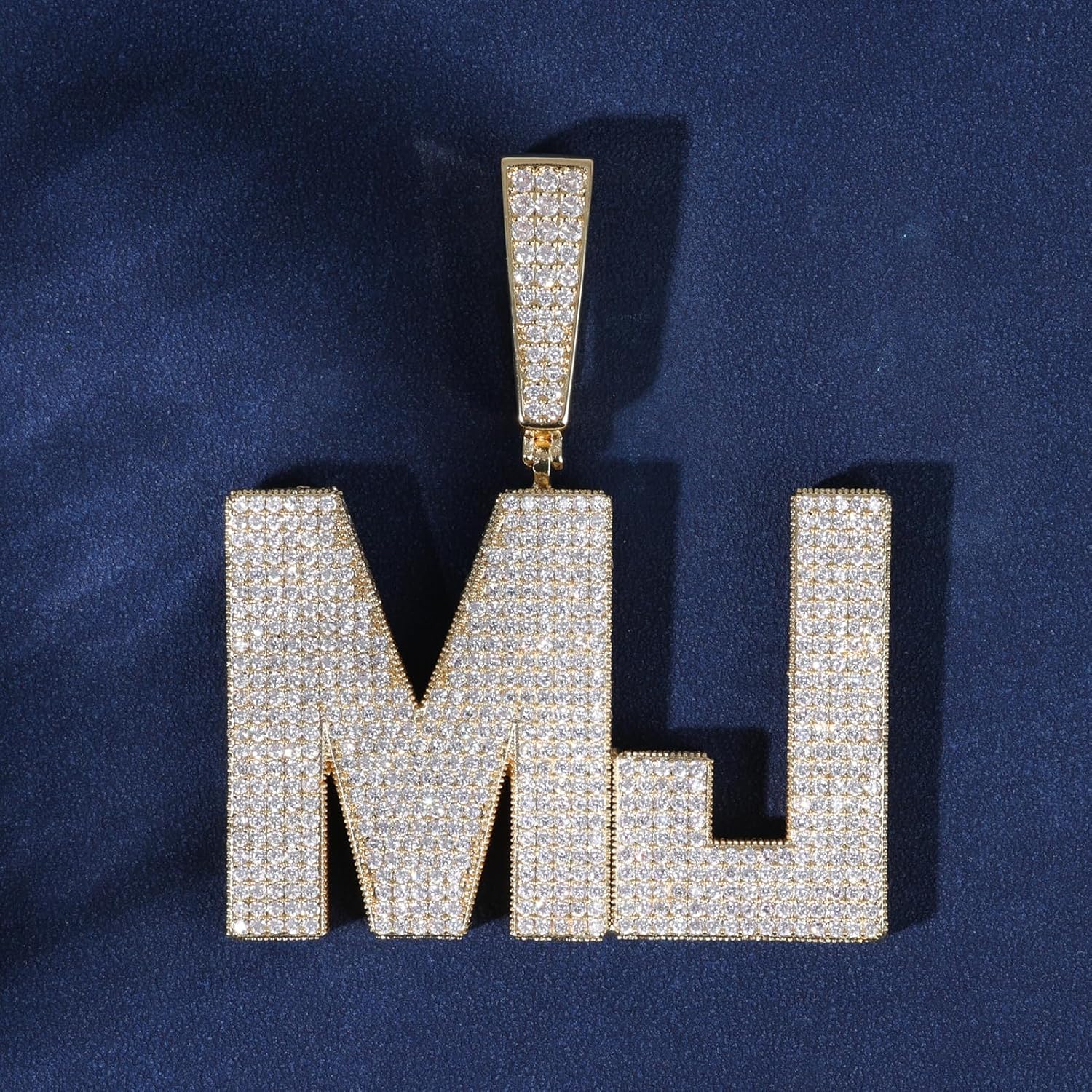 Lulu Mel Hip Hop Jewelry Full Diamond Number and Letter Custom Pendant Necklace, Gold Plated CZ Custom Iced Out Jewelry Charm Gift for Men Women