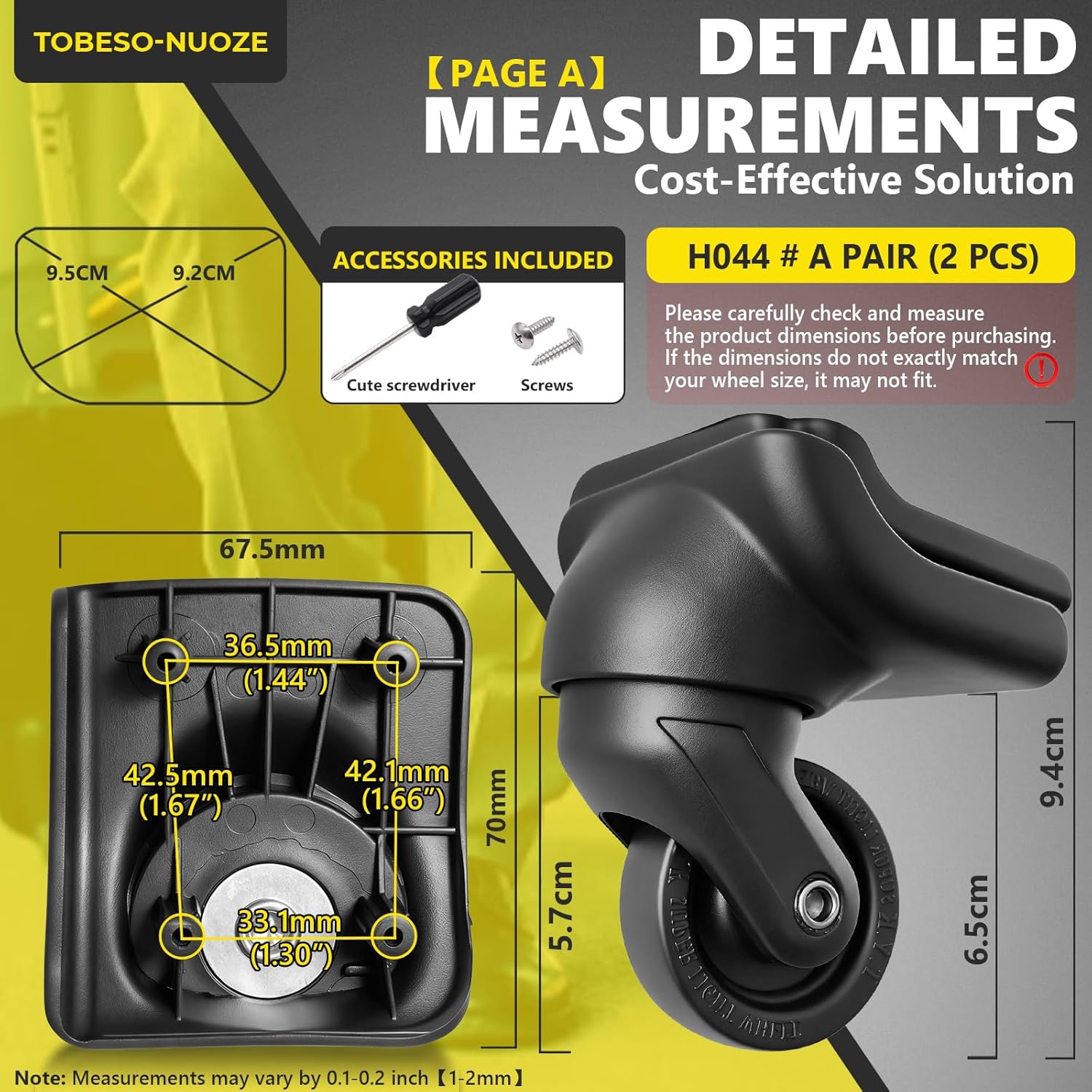 luggage wheels replacement for suitcase, spinner wheels replacement parts roller suitcase tourister travel trunk caster luggage kit (2 pcs) black h044 2 pcs