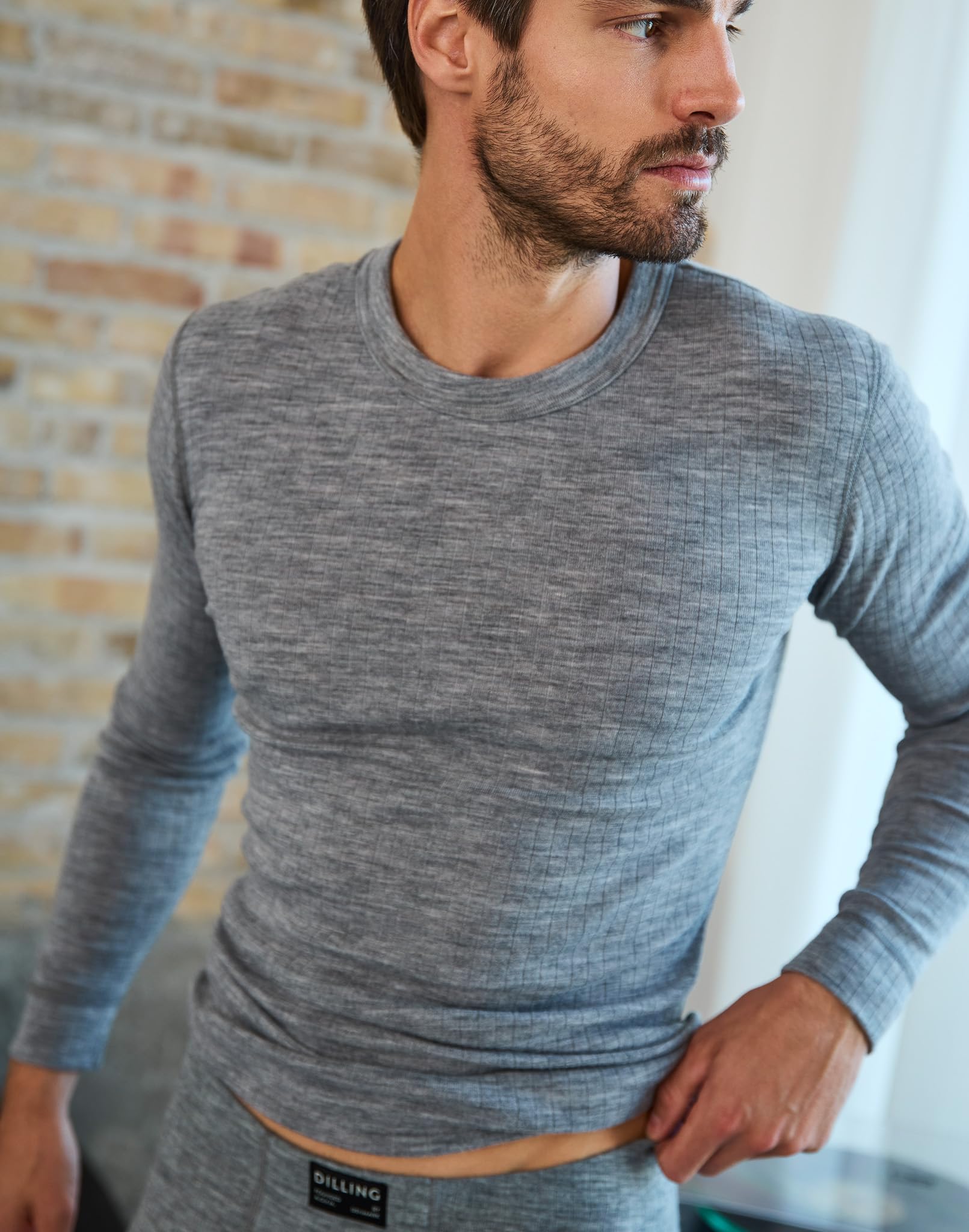DILLING T-Shirt à Manches Longues en Laine mérinos pour Homme