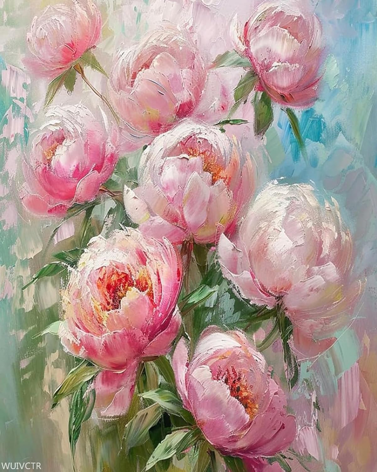 WUIVCTR Pink Peonies Paint by Number for Adults, Watercolor DIY Oil Painting Kits on Canvas with Brushes and Acrylic Pigment, Abstract Flowers Blossoms Picture for Home Decor 16x20 inch (Frameless)