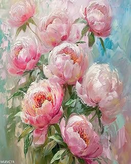 WUIVCTR Pink Peonies Paint by Number for Adults, Watercolor DIY Oil Painting Kits on Canvas with Brushes and Acrylic Pigment, Abstract Flowers Blossoms Picture for Home Decor 16x20 inch (Frameless)