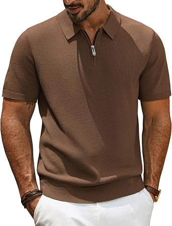PJ PAUL JONES Mens Polo Shirts Short Sleeve 1/4 Zip Golf Polo Casual Tshirt