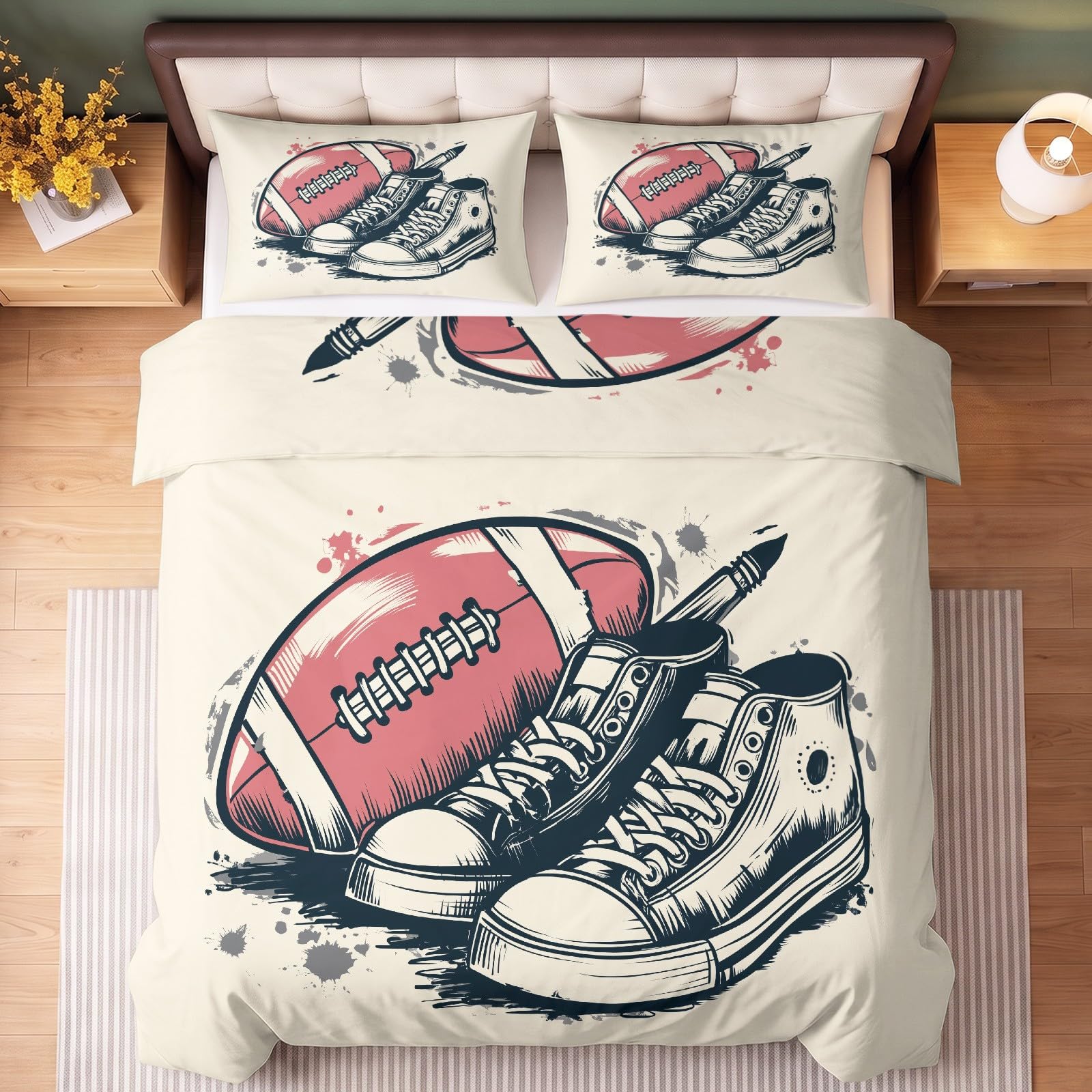Zestaw pościeli z mikrofibry ze szkicem sportowym z nadrukiem 260 x 240 cm