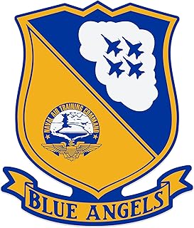 Blue Angels Shield & Banner Shaped Sticker (Naval air Show Navy Jet Pilot Fly (3 x 4 inch) USN Licensed