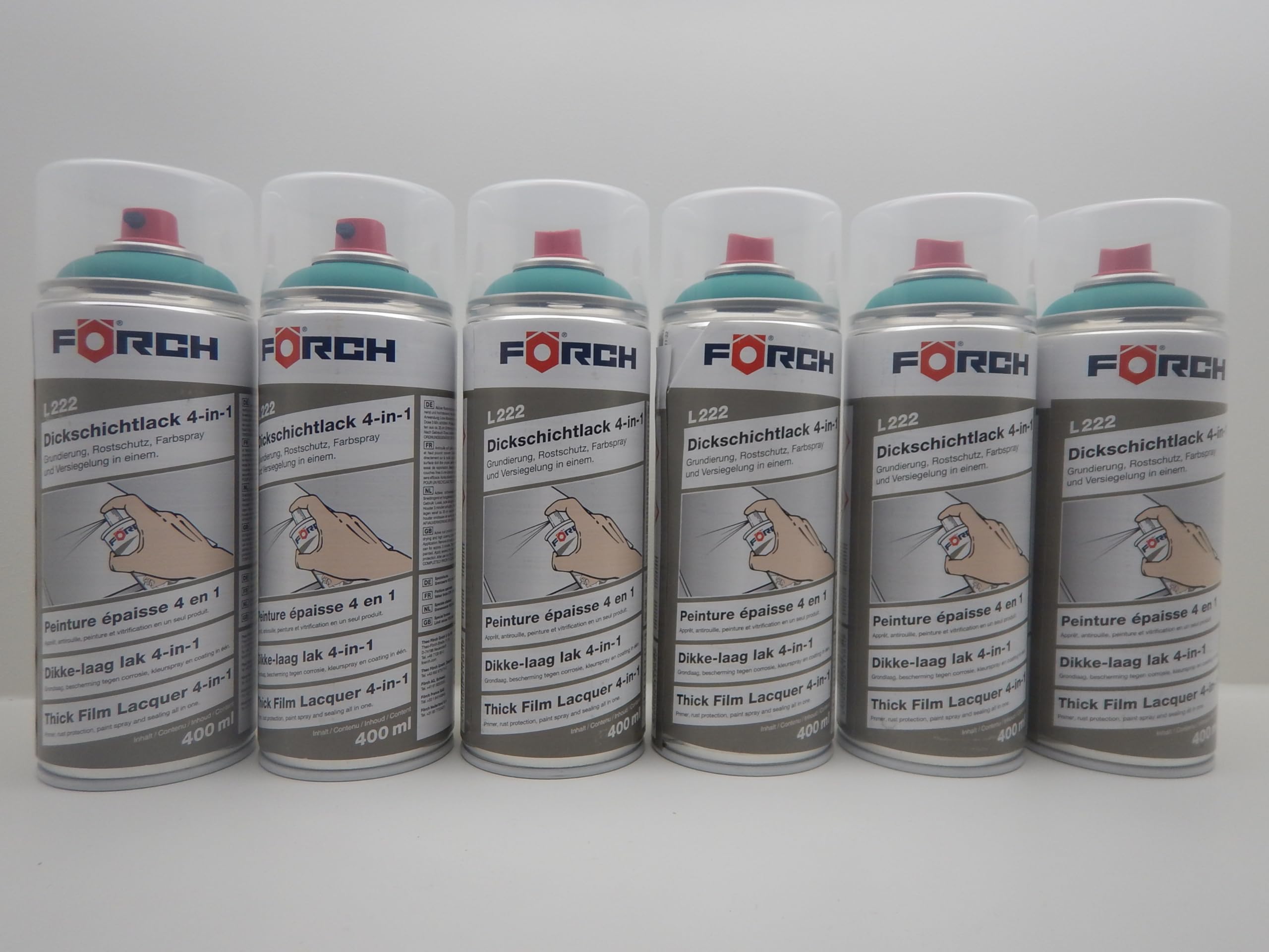 Förch 6x 4 in 1 RAL 6016 TÜRKISGRÜN GRÜN DICKSCHICHTLACK LACK SPRAY SPRAYDOSE 400ML