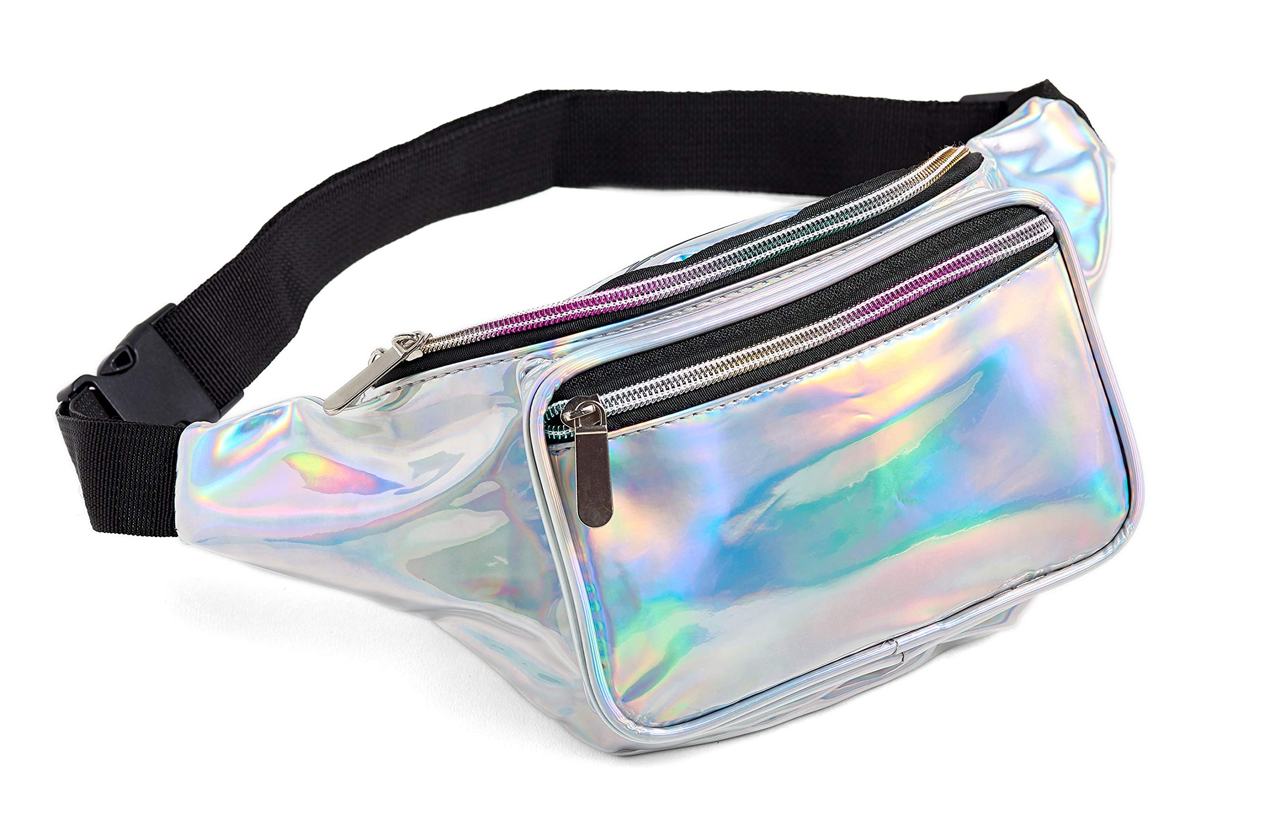 80s Silver Fanny Pack For Women Grils Rave Festival Belts Holographic Waist Packs (Silver)