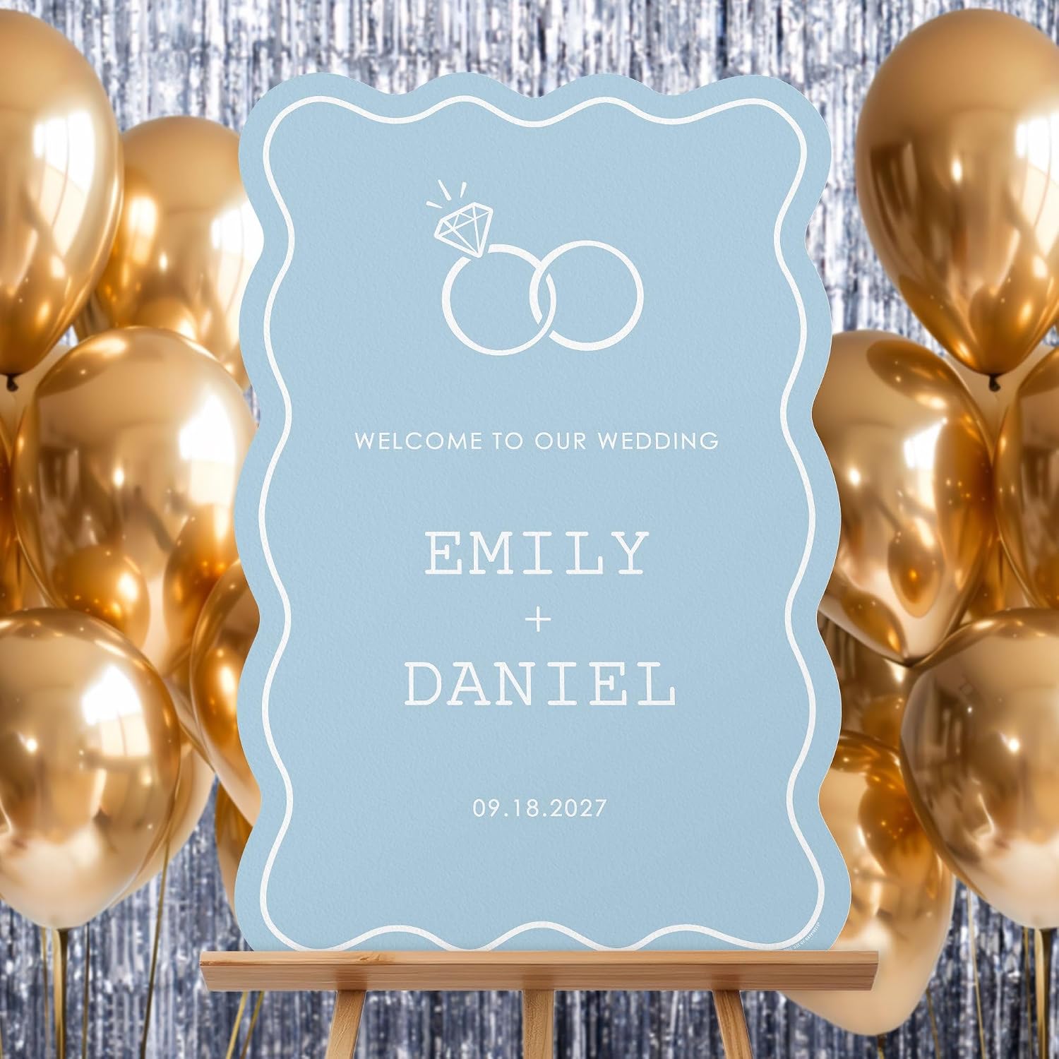 Big Dot of Happiness Personalized Dusty Blue Wedding Welcome Sign Arch, Custom Wedding Party Tabletop Decor Sign, Premium Matte Plastic Board, 11 x 17 inches