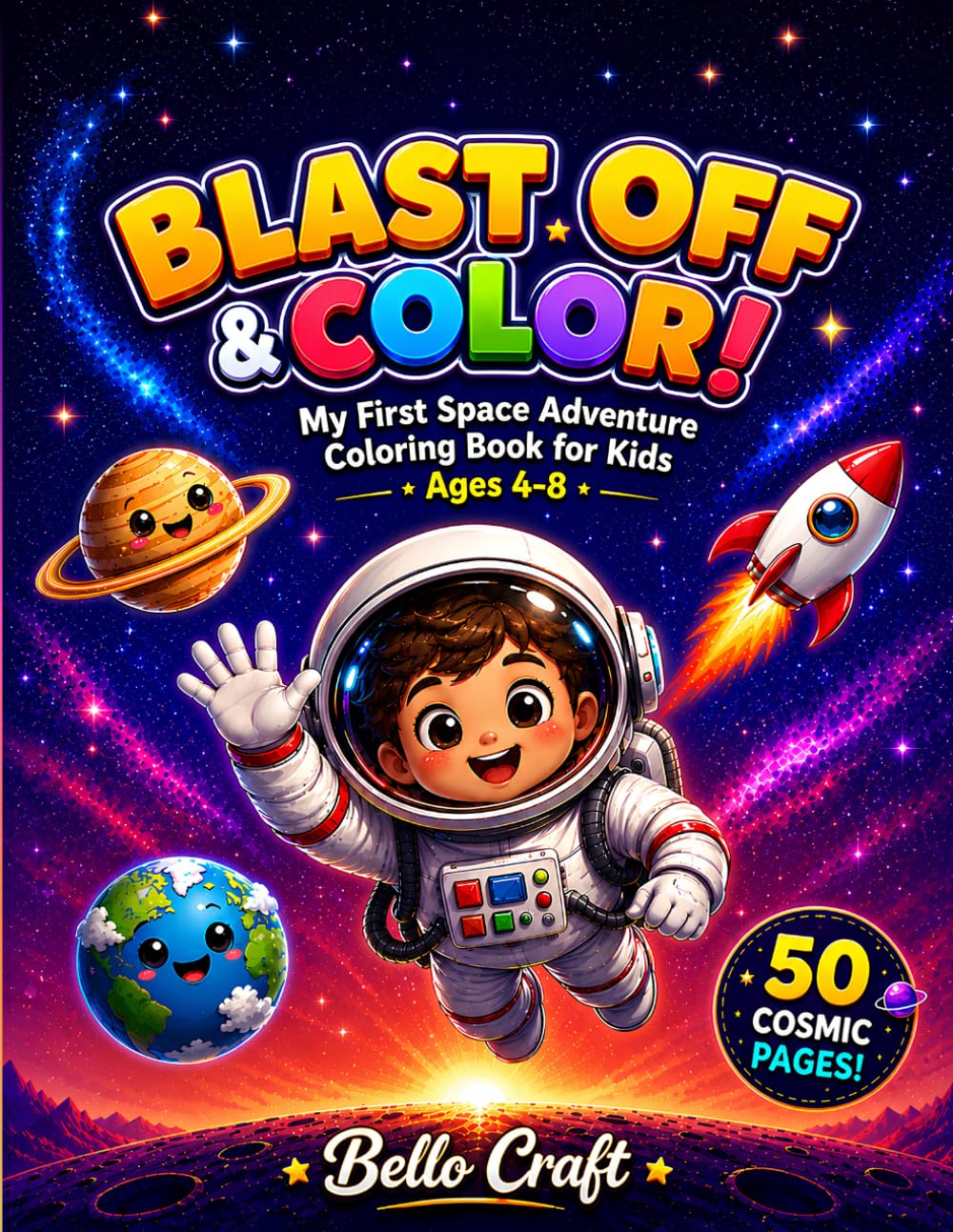 Blast Off & Color! My First Space Adventure Coloring Book: Fun & Educational Space Coloring Pages with Planets, Rockets, Astronauts & Activities for Kids Ages 4–8