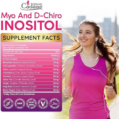Miniatura 2 de Organic Cadane Myo and D-Chiro - Cápsulas de inositol para mujer, con berberina, ashwagandha, maca, casteberry y 6 más  Regularidad del ciclo,