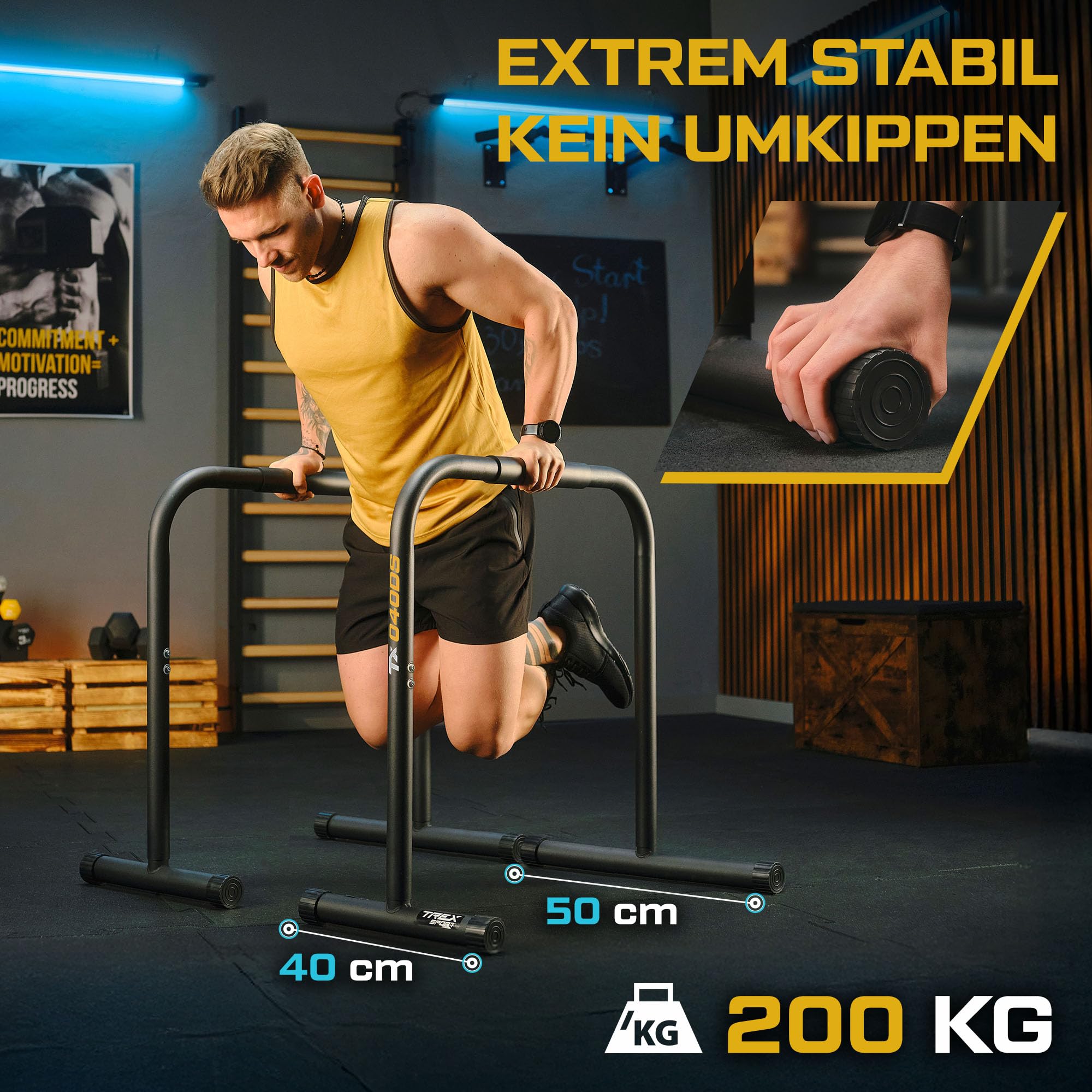 TREX SPORT Dip Barren bis 200 kg höhenverstellbar 80-90 cm TX-040DS | Dip Station 2er Set Parallettes Calisthenics Equipment bis 200 kg, Rutschfeste Füße