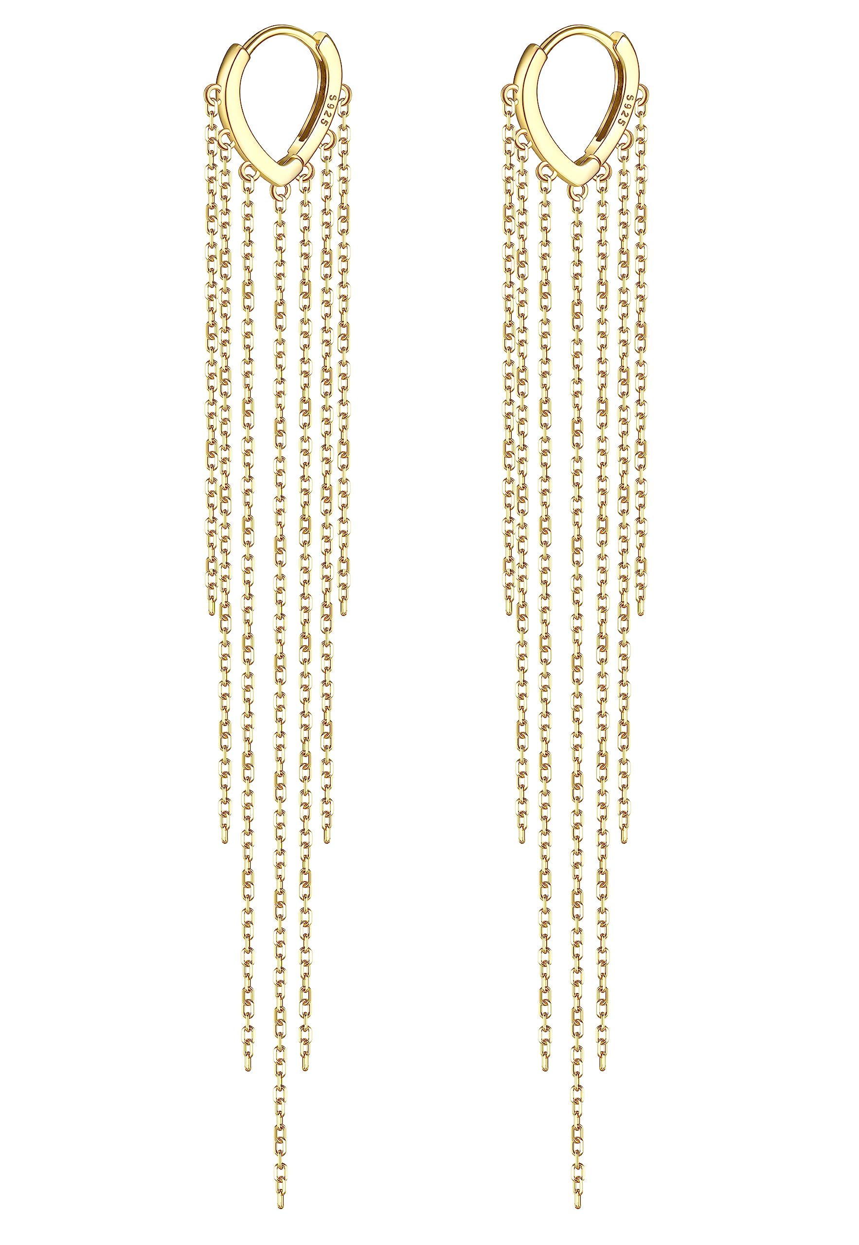 KRFYPendiente Aro para Mujer Plata de Ley 925 Oro Largo Borla Pendientes 925 Pendiente de Cadena de Borla Colgante de Plata de Oro Pendientes Aros Pequeños con Colgante para Mujer