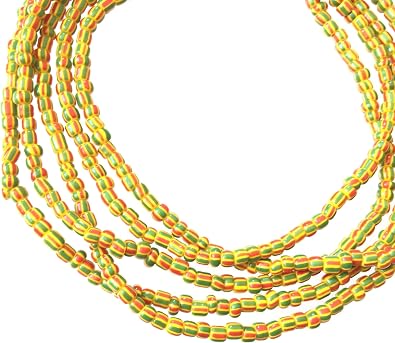 Chevron Red, Green and yellow Stripes 3mm glass beads Trade Beads-Ghana