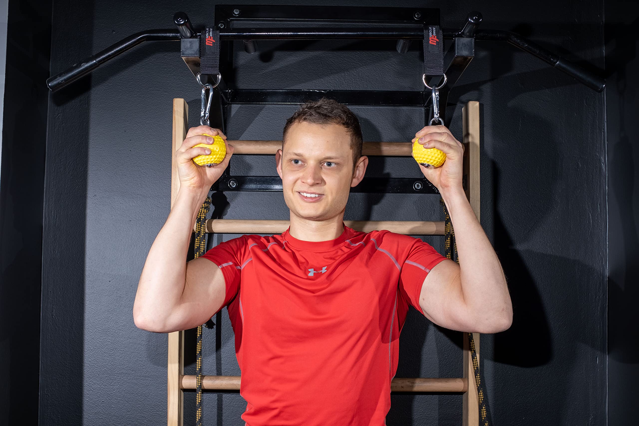 Palline Presa Allenamento - Grip Ball Antiscivolo per Trazioni, Arrampicata, Calisthenics - Rafforza Avambraccio, Resistenza - 2 Sfere con Moschettoni, Cinghie - Carico 240 kg